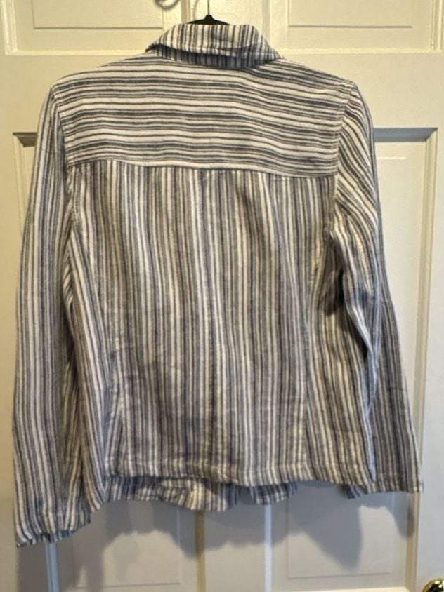Maurices Blazer Size S Blue White Striped Linen Blend Single Button 7