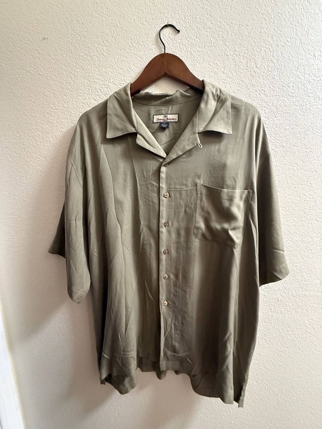 Tommy Bahama Silk Camp Shirt Size XL Green Short Sleeve 7