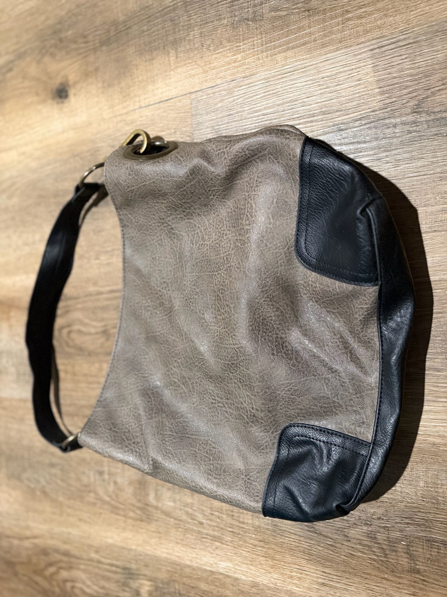 Bueno Two-Tone Vegan Leather Hobo Shoulder Bag Gray Black 1