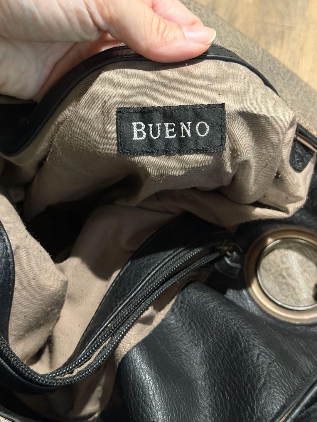 Bueno Two-Tone Vegan Leather Hobo Shoulder Bag Gray Black 2