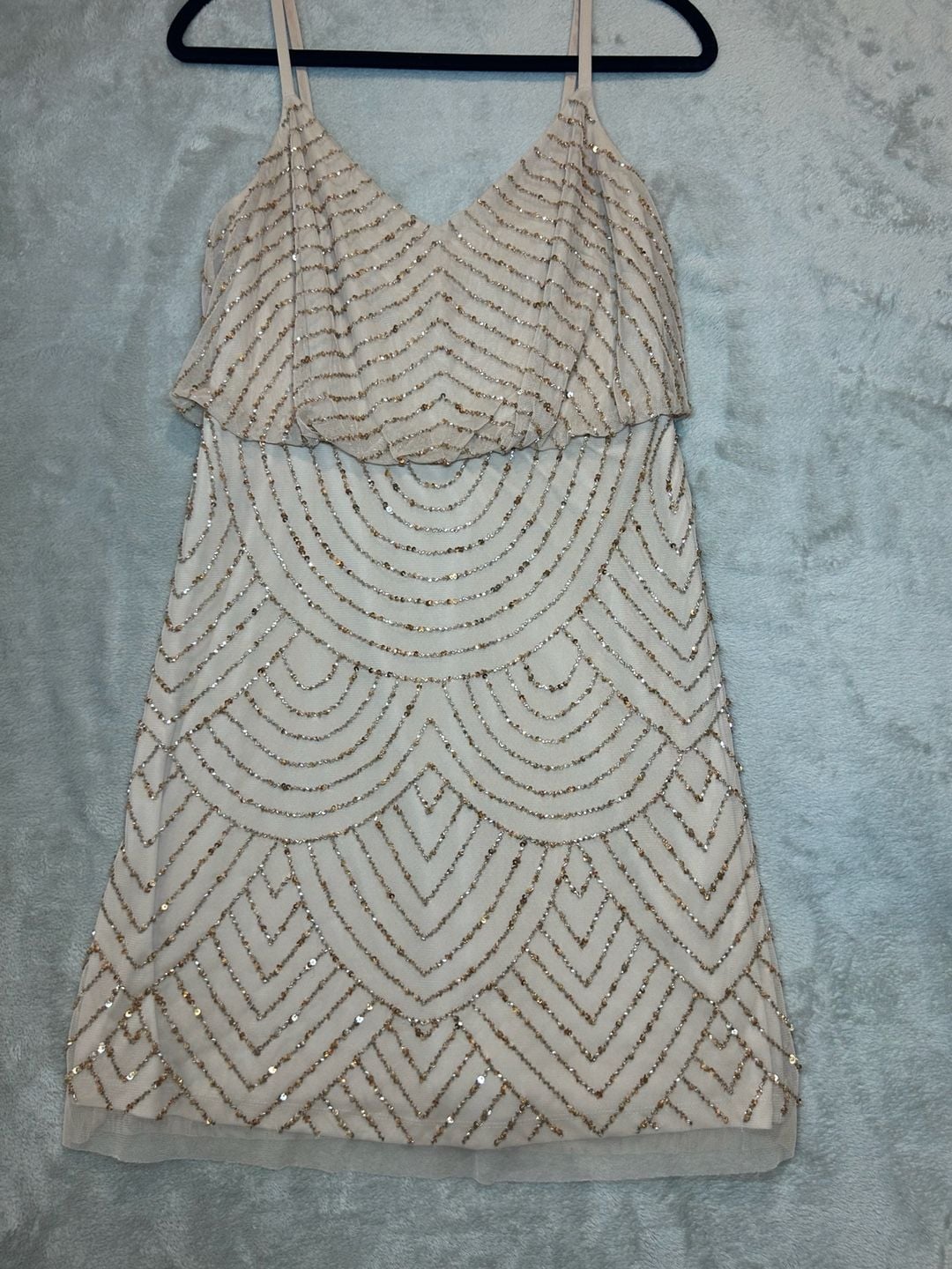 Adrianna Papell Beaded Blouson Dress Size 8 Blush Gold Art Deco 3