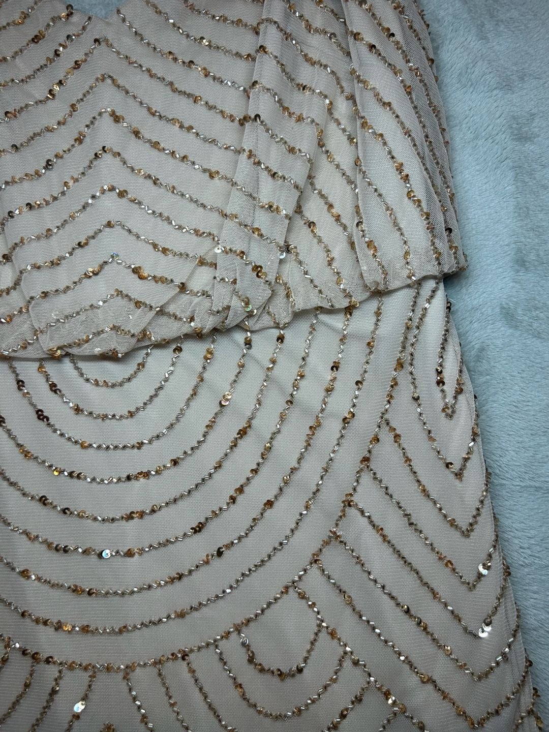 Adrianna Papell Beaded Blouson Dress Size 8 Blush Gold Art Deco 4