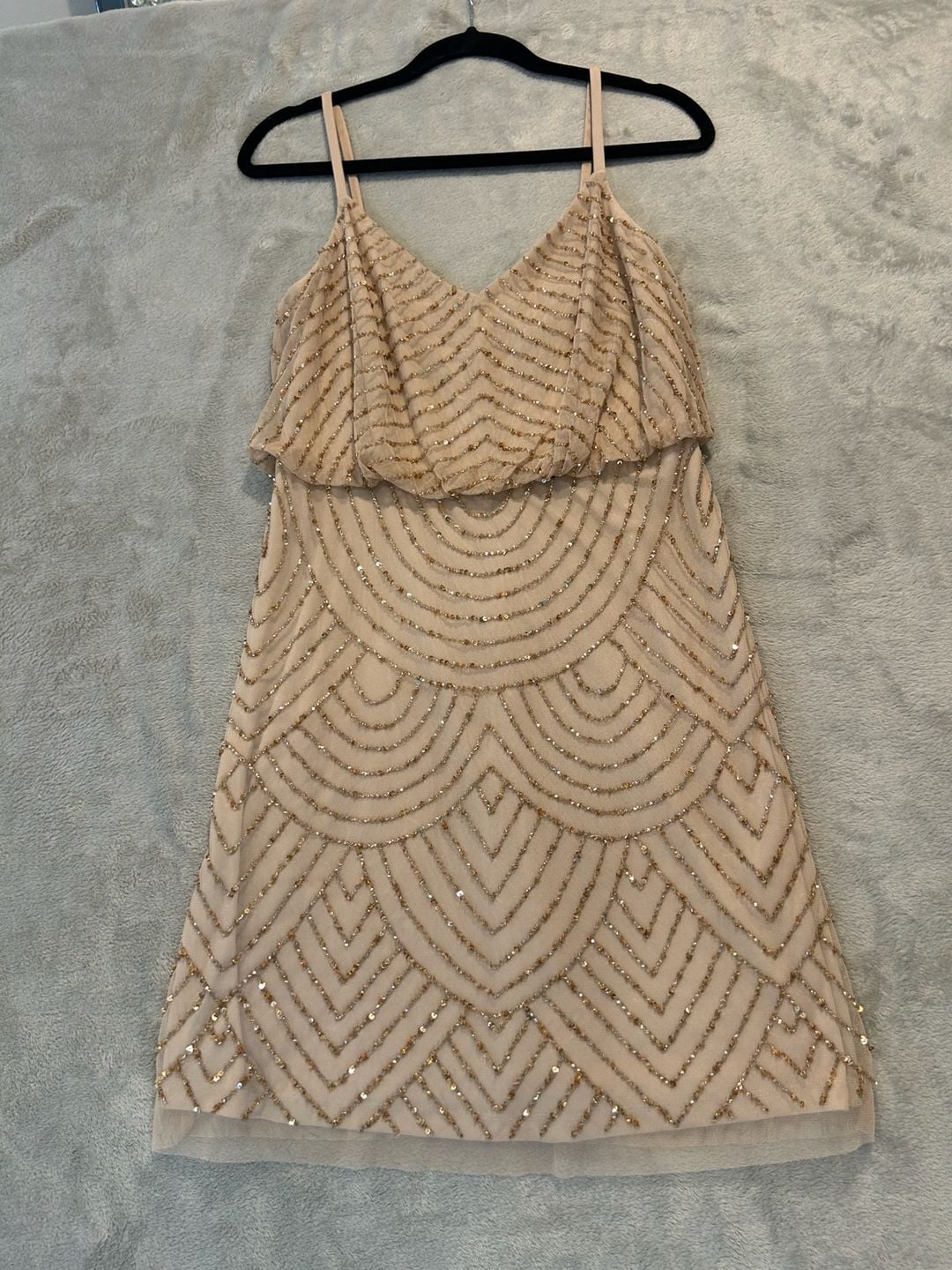 Adrianna Papell Beaded Blouson Dress Size 8 Blush Gold Art Deco 5