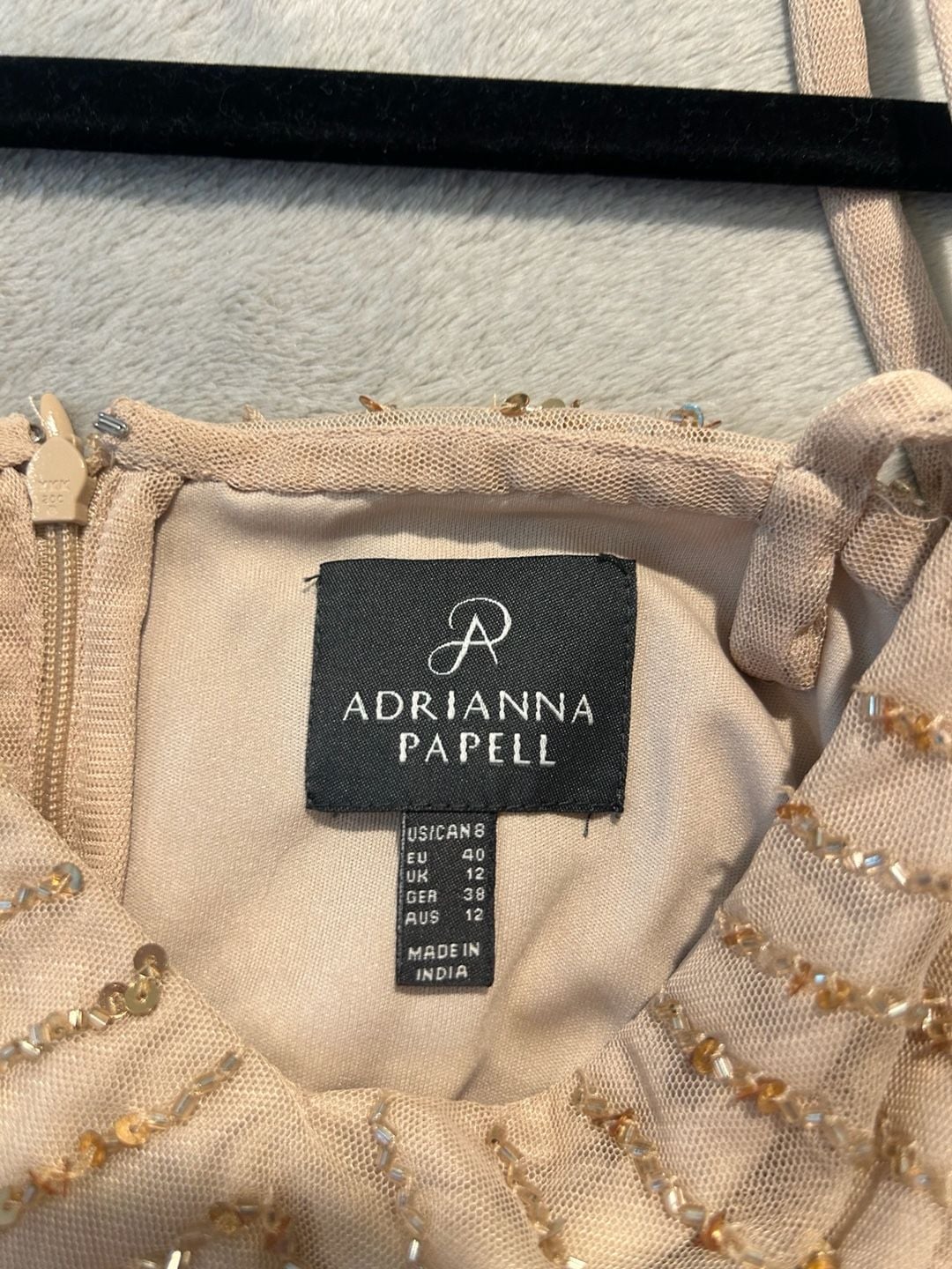 Adrianna Papell Beaded Blouson Dress Size 8 Blush Gold Art Deco 6