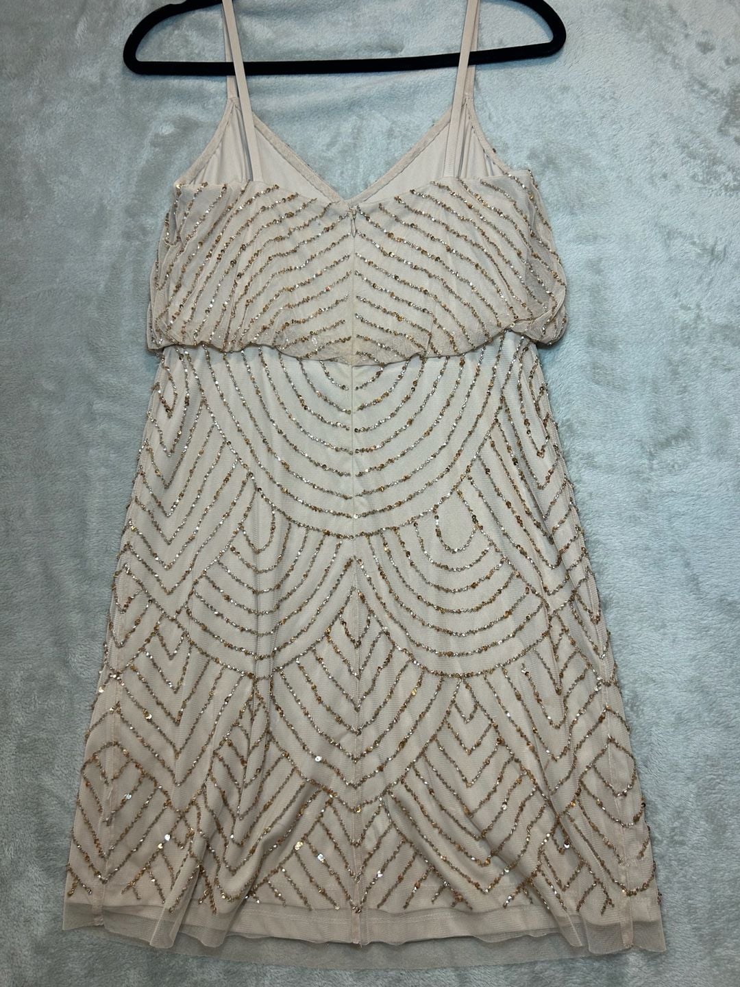 Adrianna Papell Beaded Blouson Dress Size 8 Blush Gold Art Deco 8