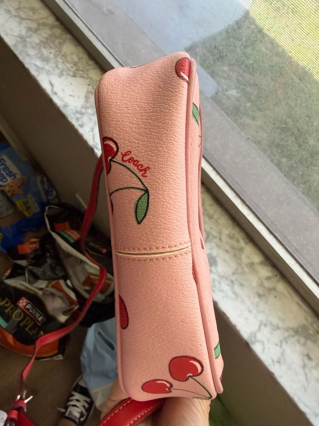 Coach Mini Jamie Camera Bag Heart Cherry Print Pink Leather 4