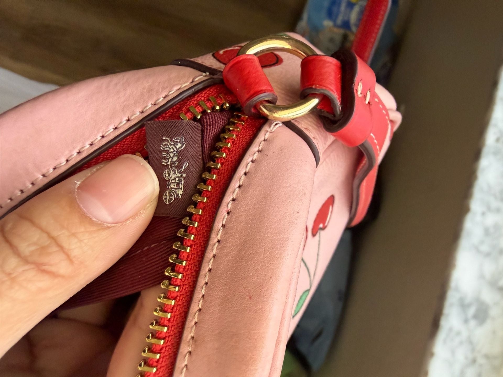Coach Mini Jamie Camera Bag Heart Cherry Print Pink Leather 5