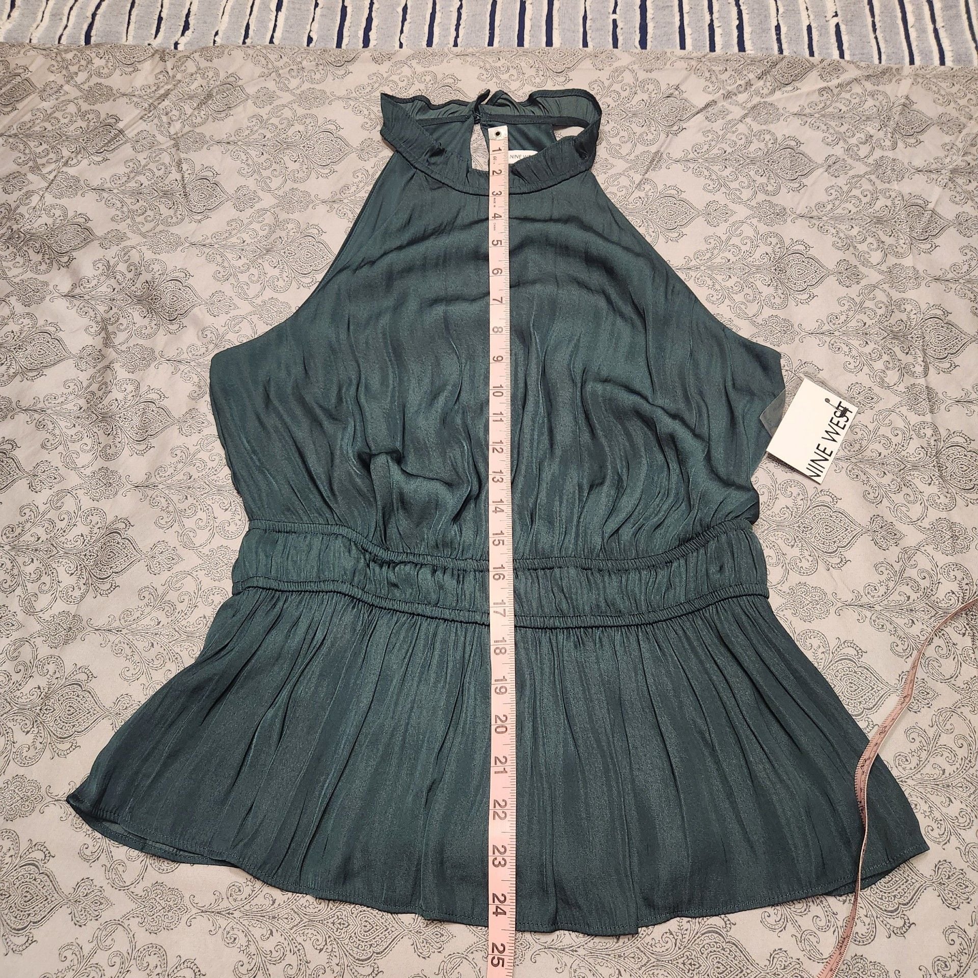 Nine West Halter Peplum Top Size M Green 8