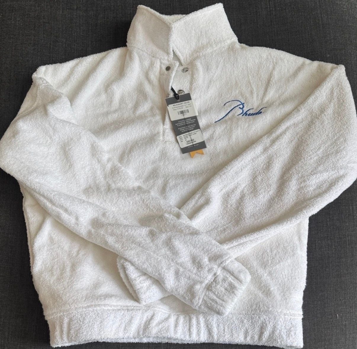 Rhude Towel Rugby Pullover Size XS White Logo Embroidered Polo Shirt 1