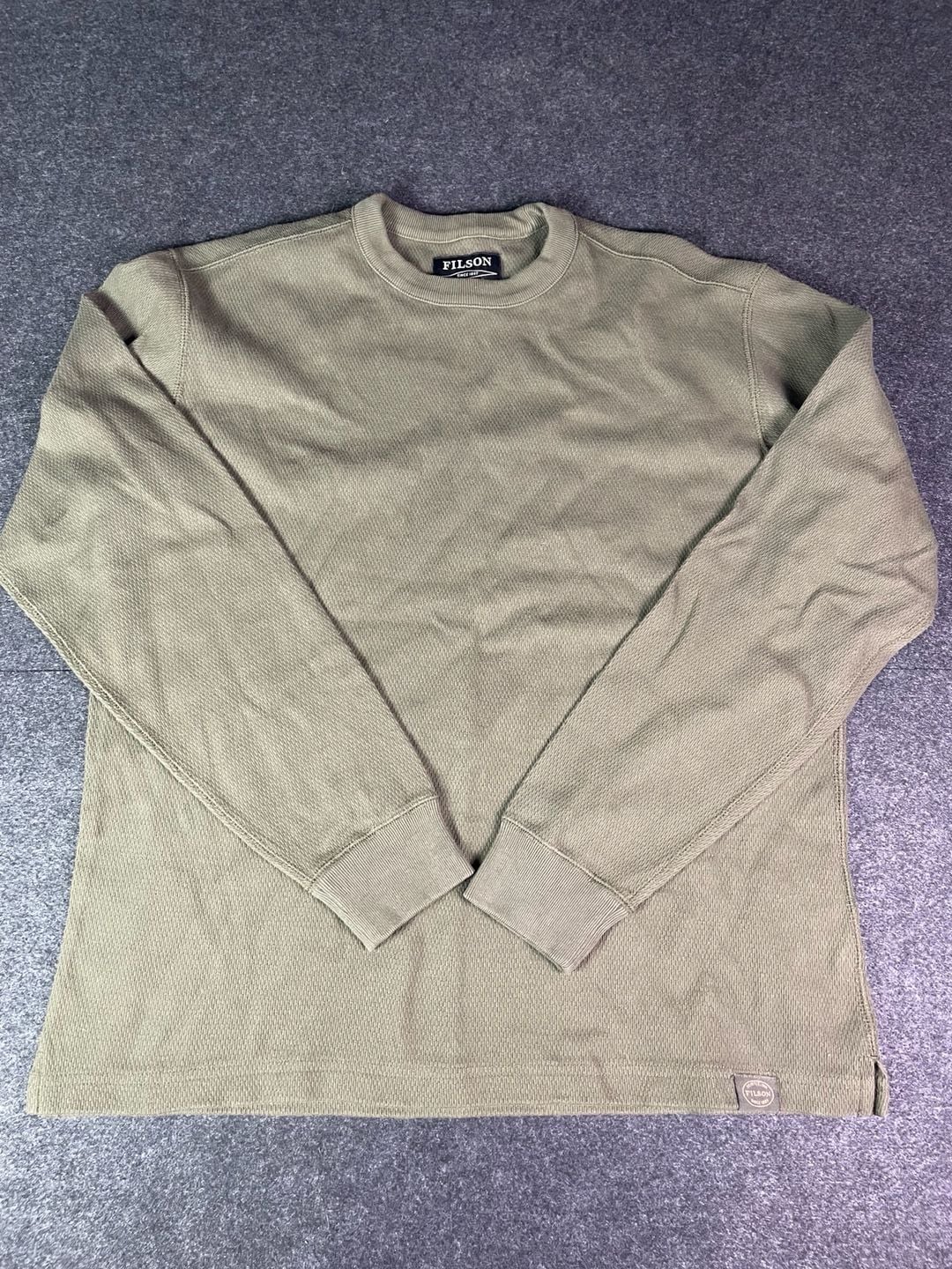 Filson Waffle Knit Thermal Crew Size L Olive Green Shirt 2