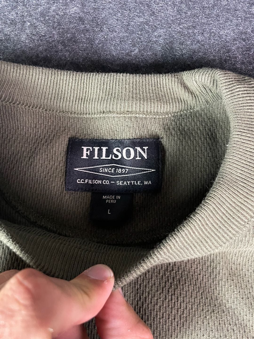Filson Waffle Knit Thermal Crew Size L Olive Green Shirt 3