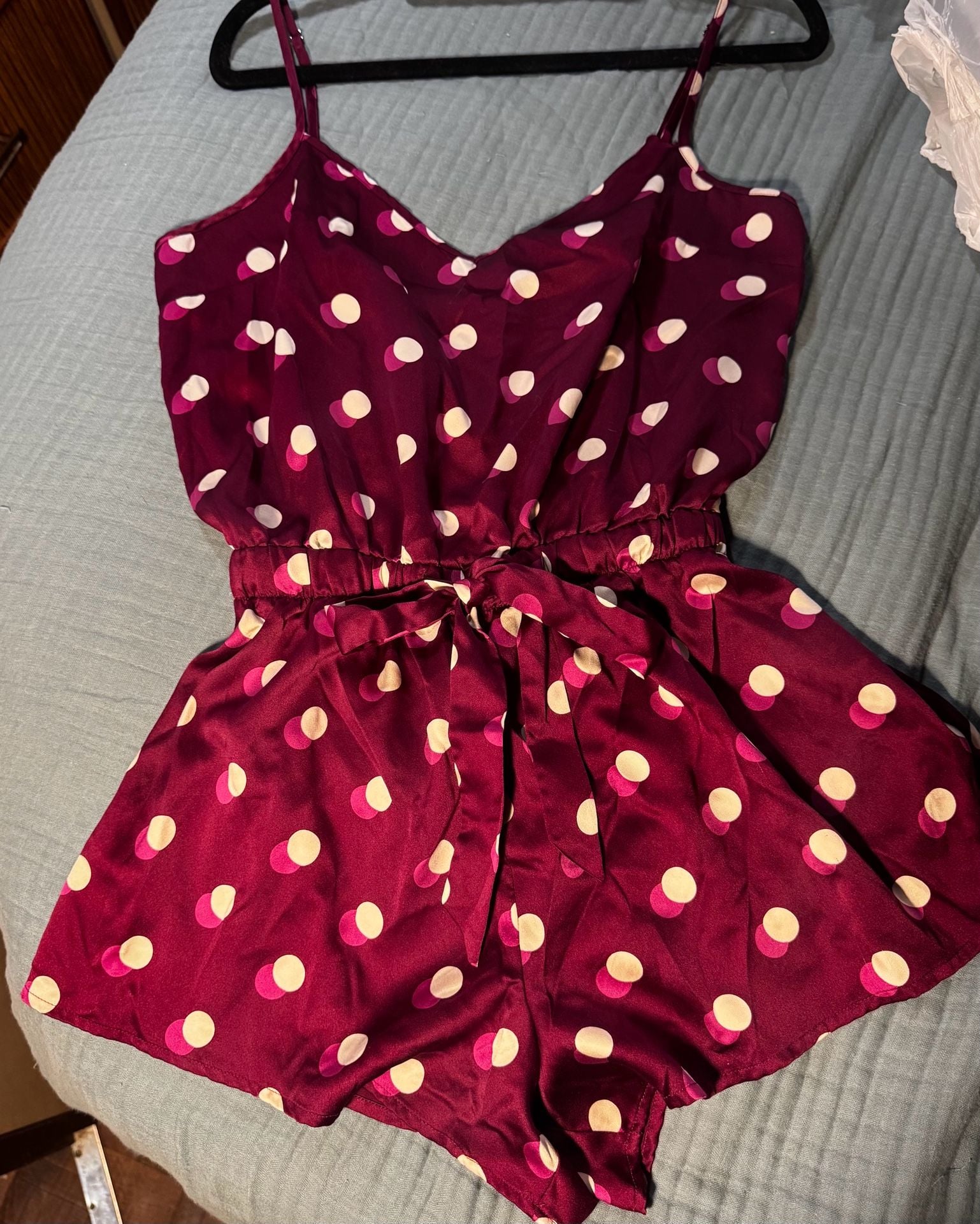 Victoria's Secret Satin Polka Dot Romper Size M Burgundy 2
