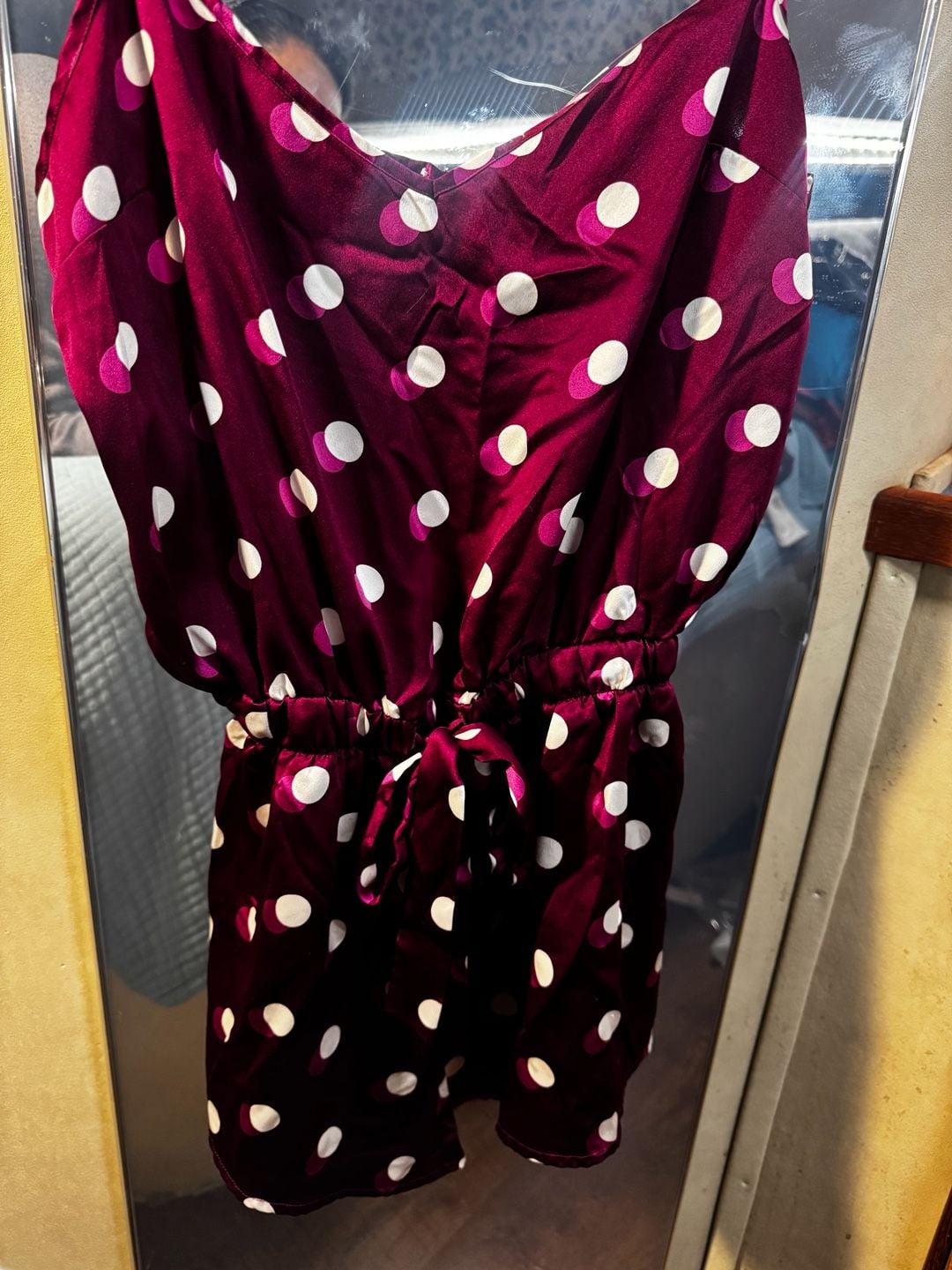 Victoria's Secret Satin Polka Dot Romper Size M Burgundy 3