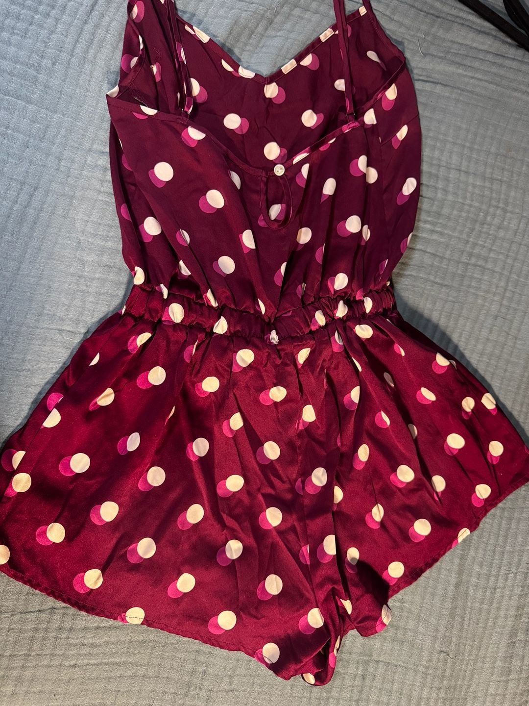 Victoria's Secret Satin Polka Dot Romper Size M Burgundy 7