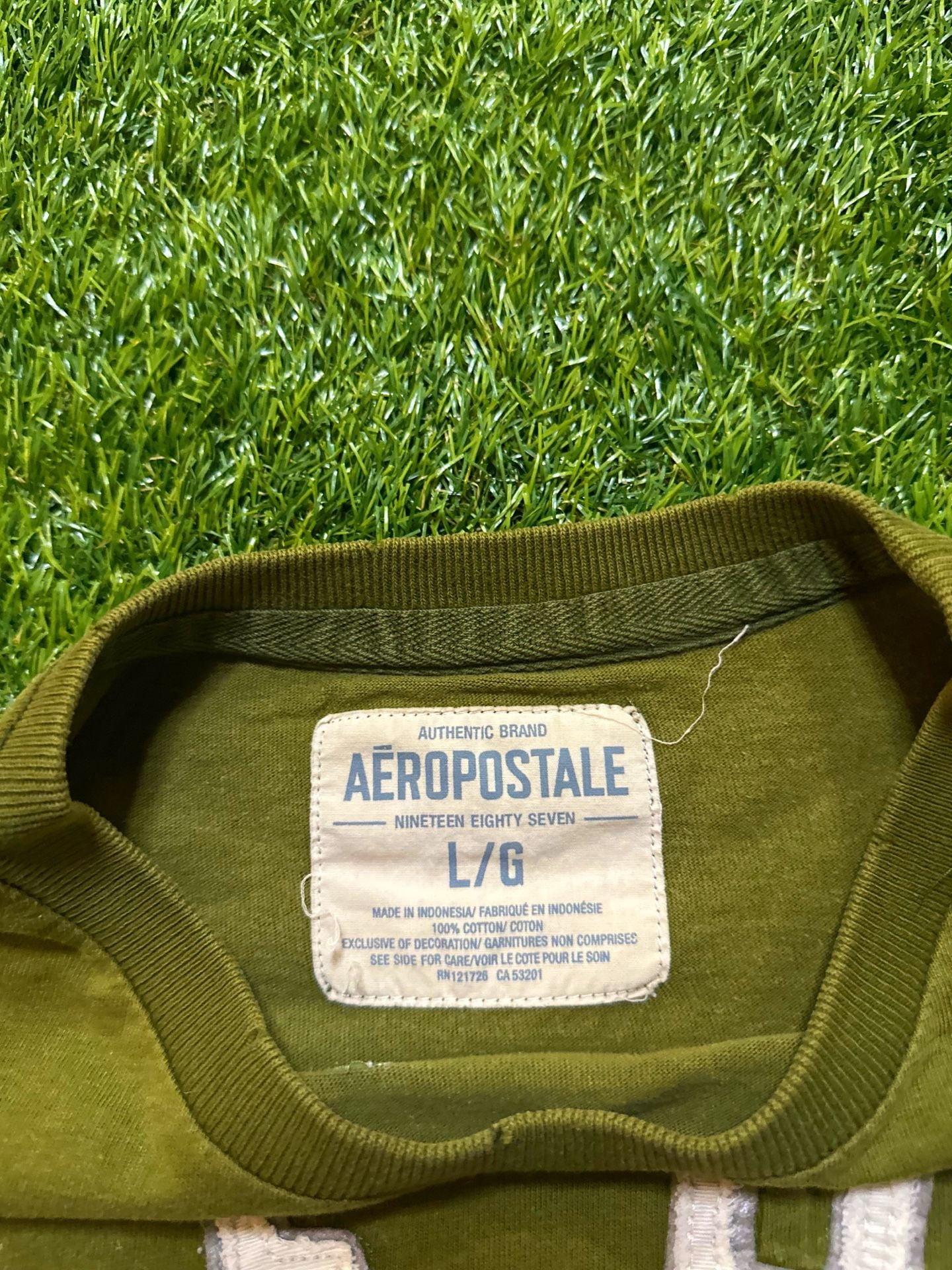 Y2K 2000s Aeropostale Ath Dept 1987 Graphic T-Shirt Olive Green 7