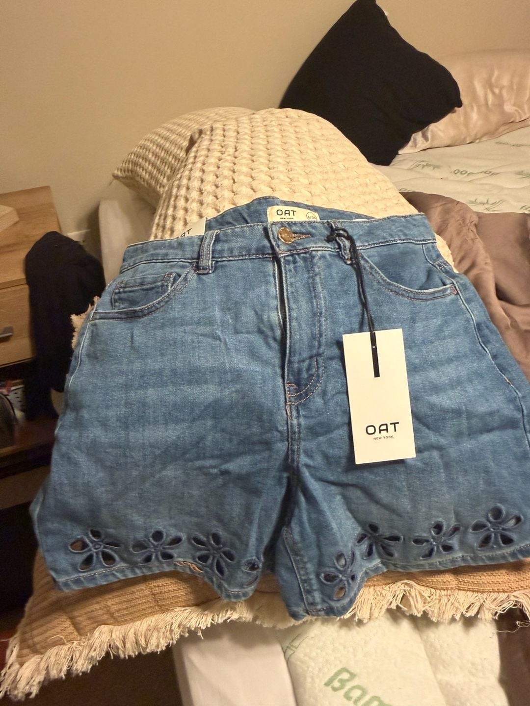 OAT New York Denim Shorts Size 2/26 Floral Cutout 2