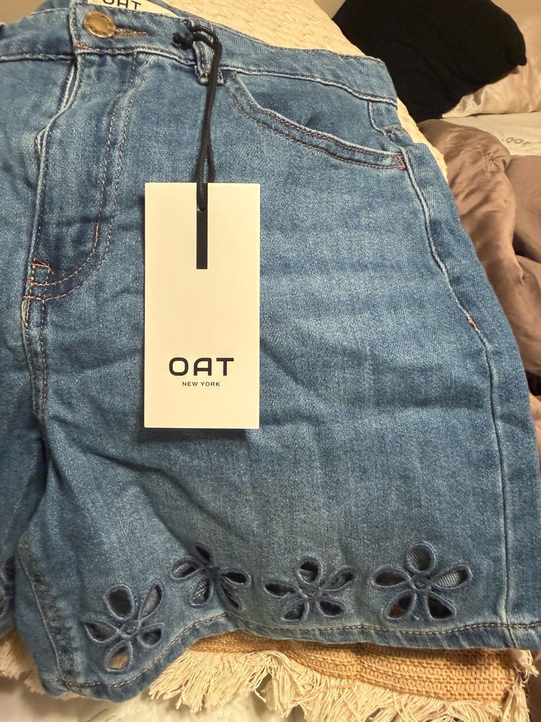 OAT New York Denim Shorts Size 2/26 Floral Cutout 3