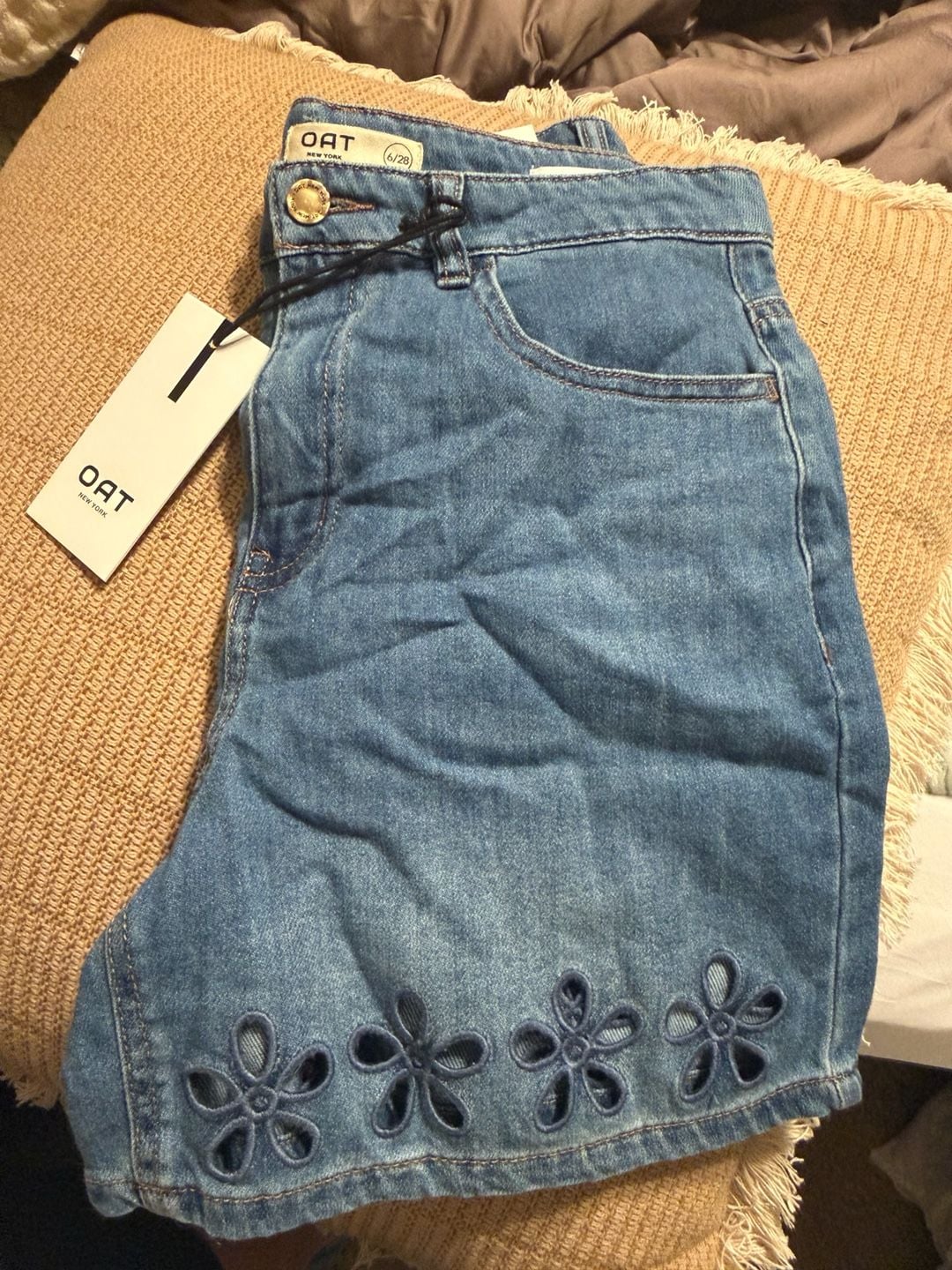 OAT New York Denim Shorts Size 2/26 Floral Cutout 8