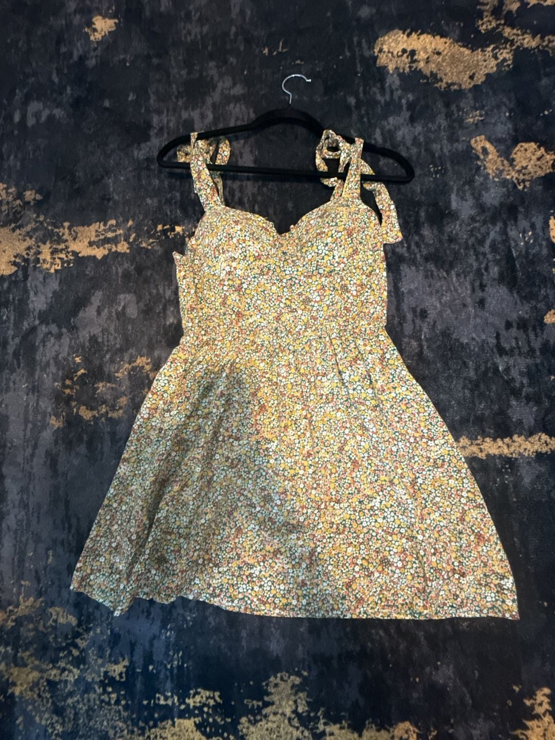 U Wish Floral Dress Size L Yellow Tie Strap Mini 3