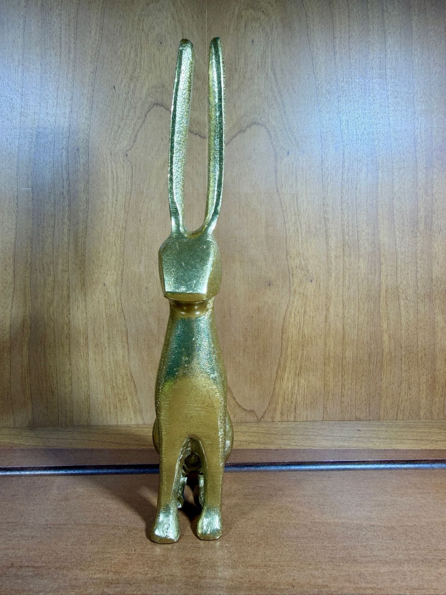 Vintage Solid Brass Rabbit Hare Figurine Statue Gold Tone 7 Inch 3