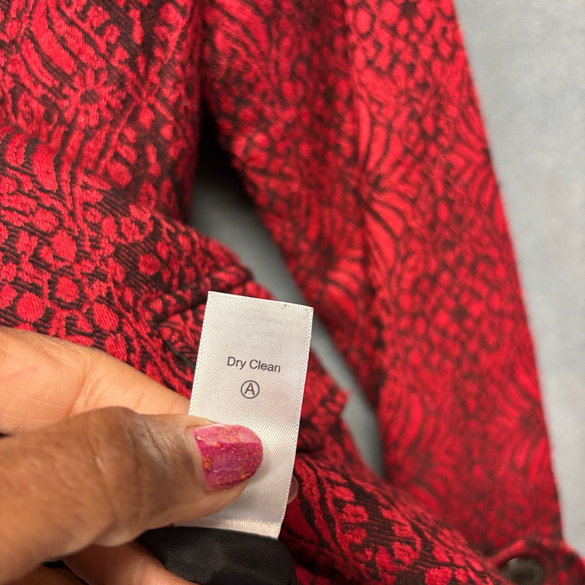 Coldwater Creek Jacquard Blazer Size 8 Red Black Wool Blend 8