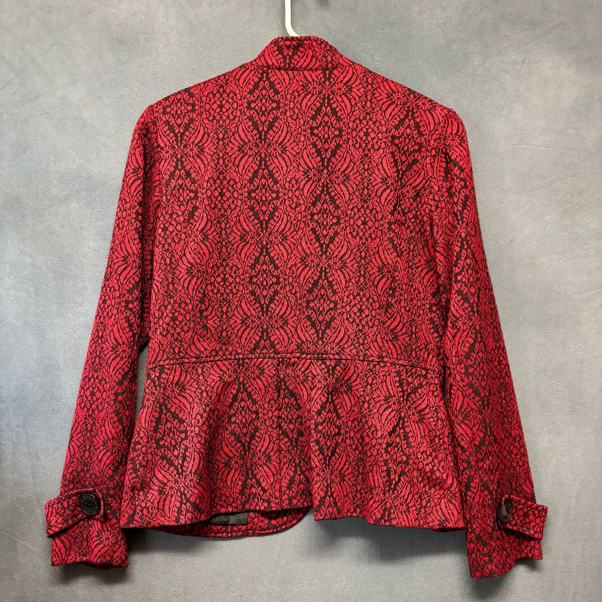 Coldwater Creek Jacquard Blazer Size 8 Red Black Wool Blend 9