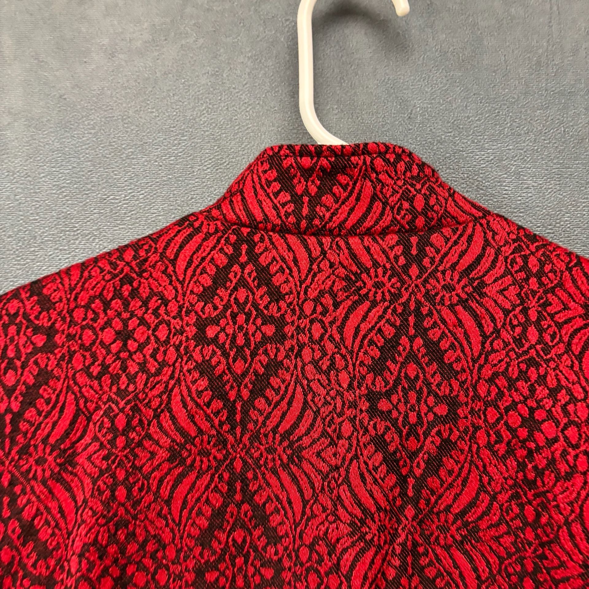 Coldwater Creek Jacquard Blazer Size 8 Red Black Wool Blend 10