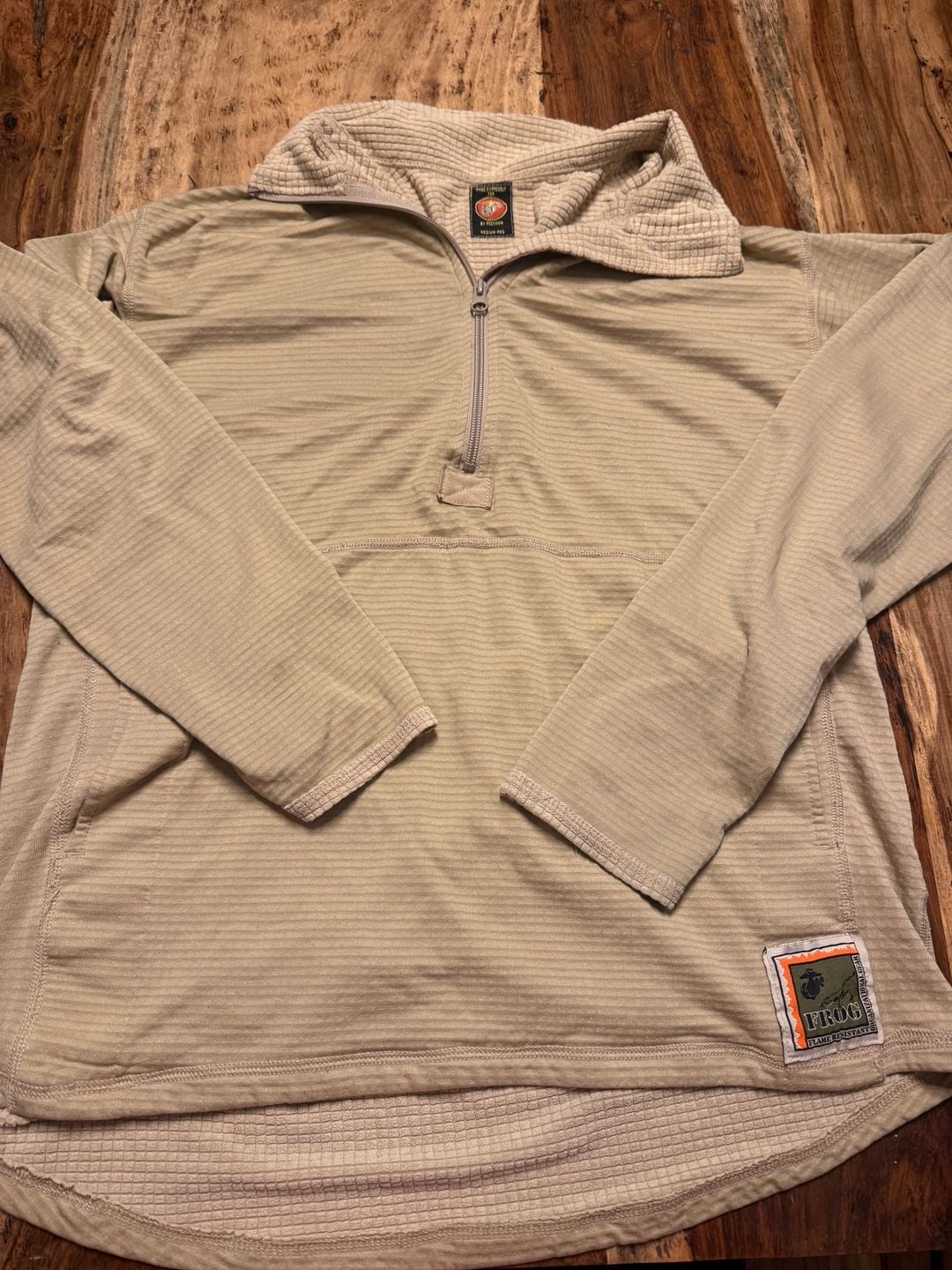 Peckham USMC Frog Grid Fleece Pullover Medium Regular Tan Half Zip 2