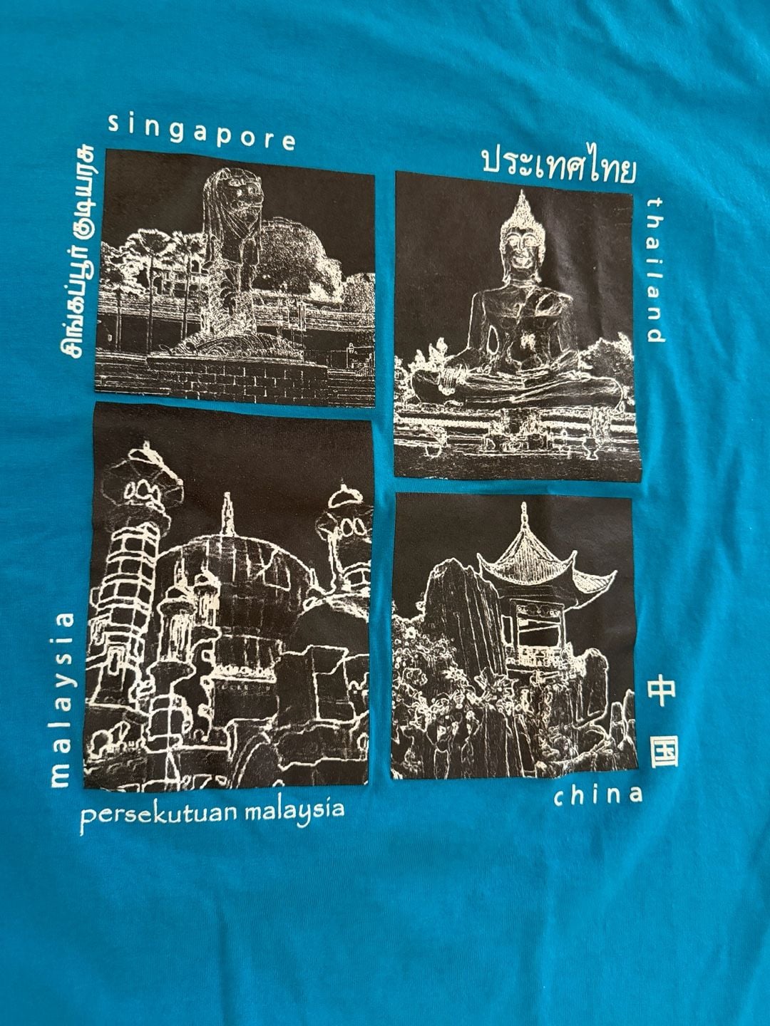 Asian Landmarks Graphic T-Shirt Blue 9