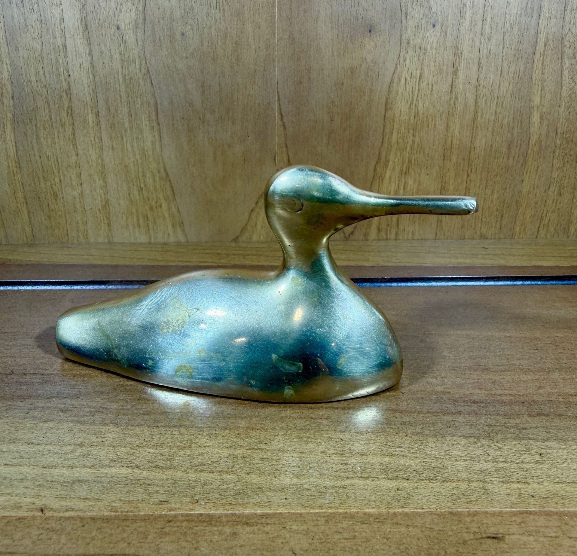 Vintage Brass Duck Figurine Paperweight 4.5 Inches Long 1