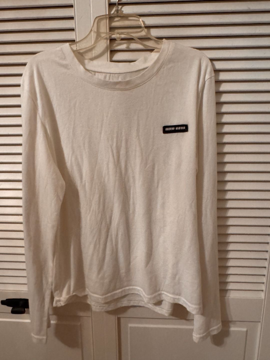 Miu Miu Logo Patch Long Sleeve T-Shirt Size M White Cotton 2