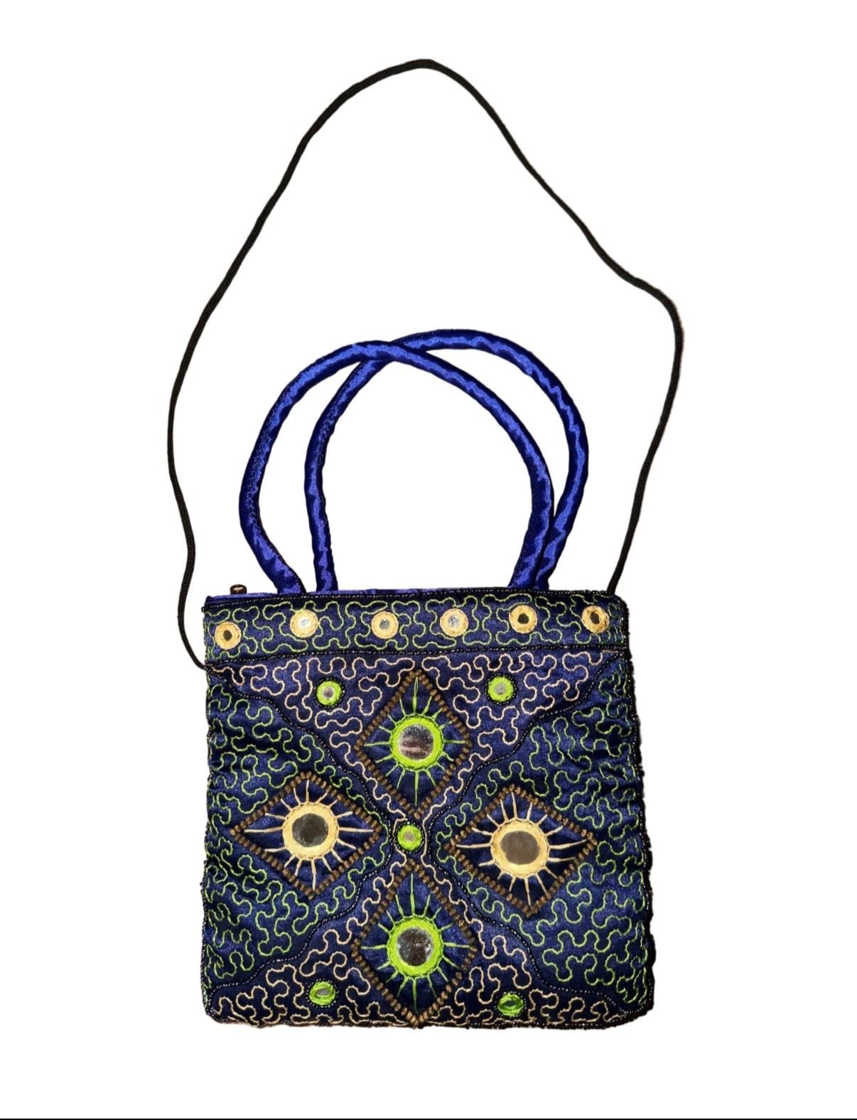 Artisan Blue Embroidered Beaded Mirror Evening Bag 4