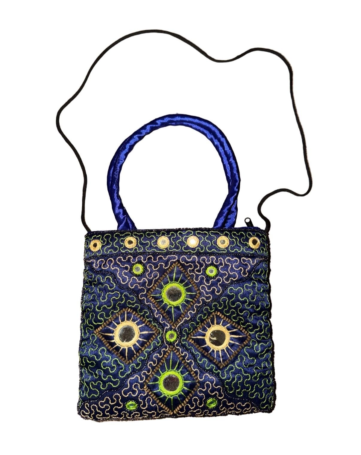 Artisan Blue Embroidered Beaded Mirror Evening Bag 5