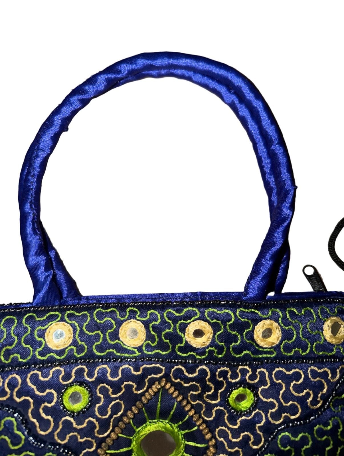 Artisan Blue Embroidered Beaded Mirror Evening Bag 7