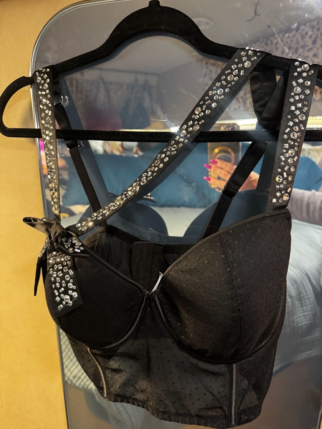 VS DREAM ANGELS lightly lined bling embellished bow bustier NWOT 36D black 4