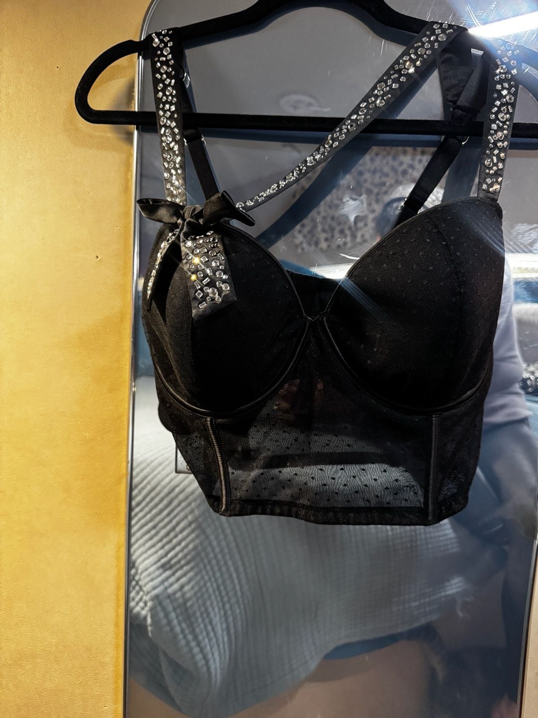 VS DREAM ANGELS lightly lined bling embellished bow bustier NWOT 36D black 11