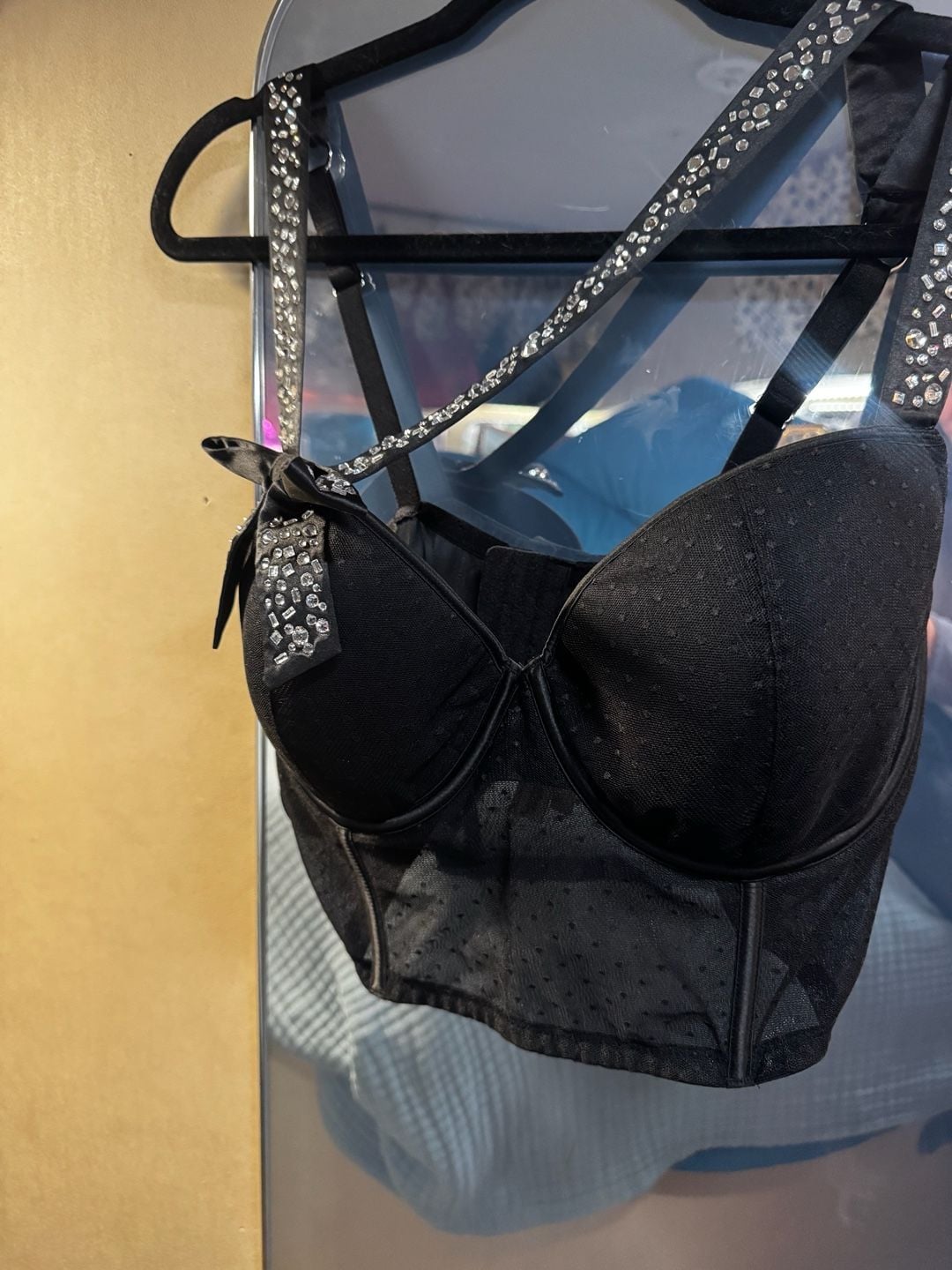 VS DREAM ANGELS lightly lined bling embellished bow bustier NWOT 36D black 12