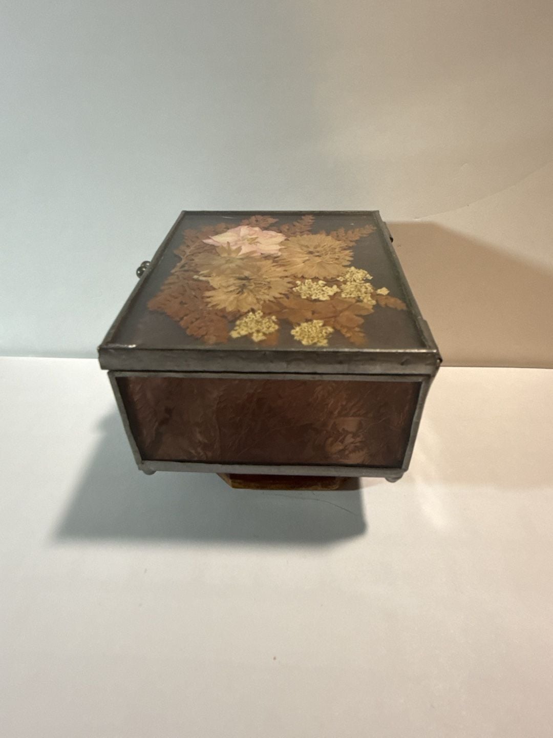 Vintage Pressed Floral And Stained Glass Trinket Box 7