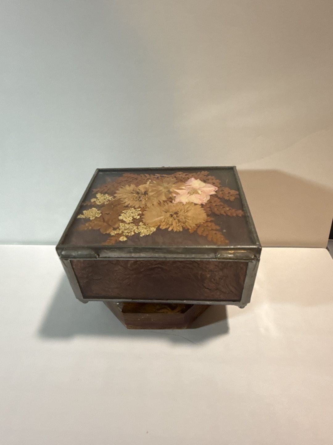 Vintage Pressed Floral And Stained Glass Trinket Box 8