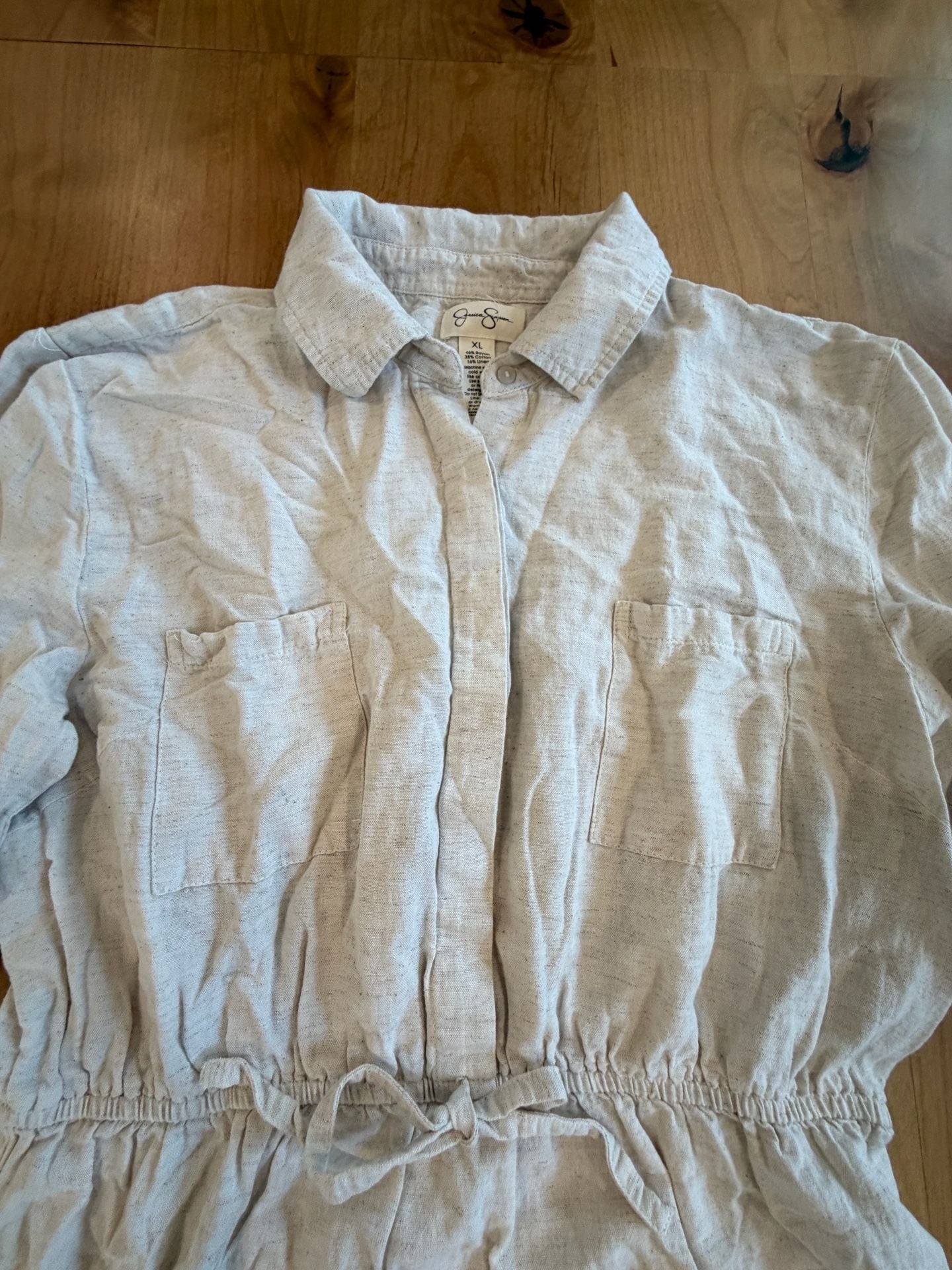 Jessica Simpson Shirtdress Size XL Beige Linen Blend Long Sleeve 9