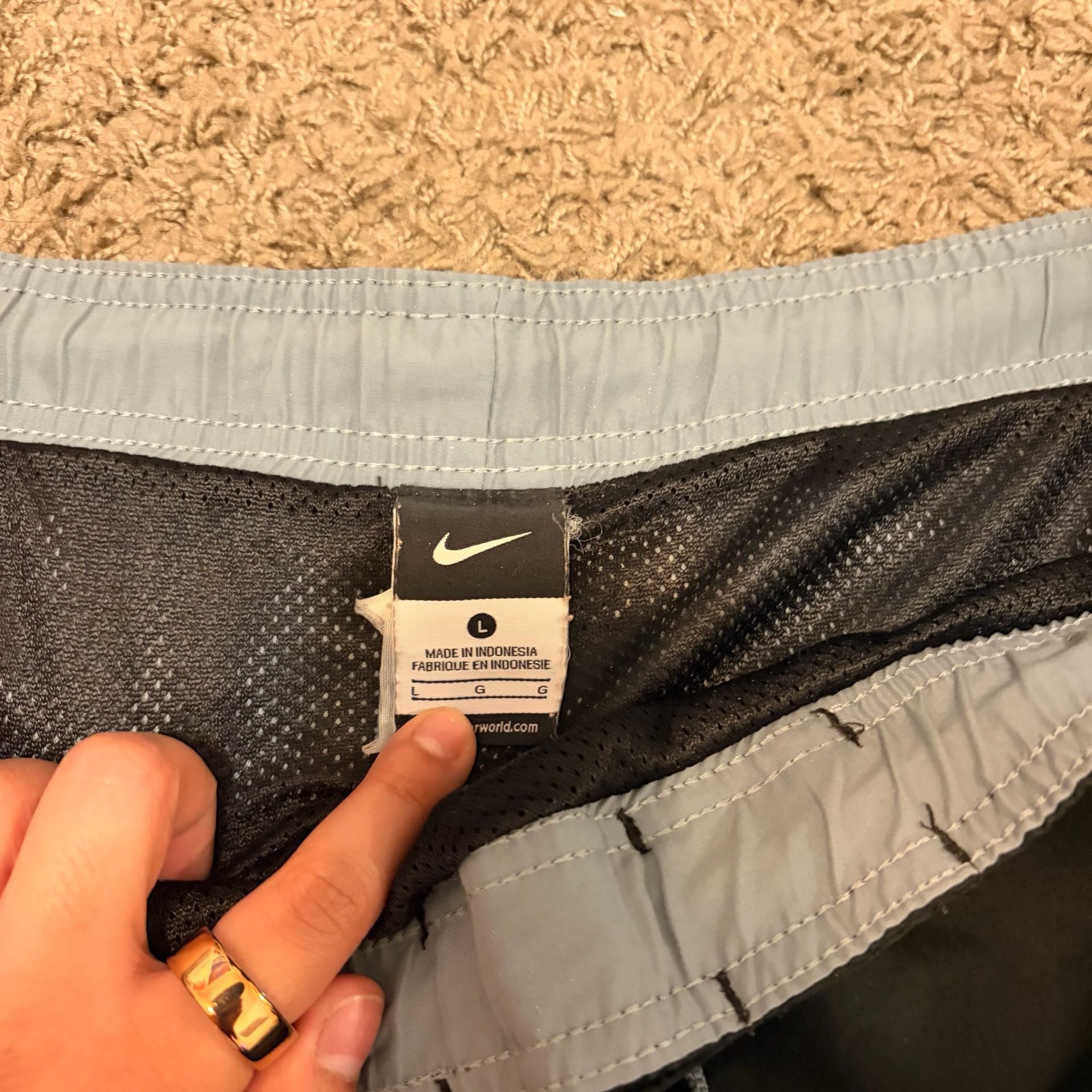 Nike Swim Trunks Size L Black Gray Swoosh 4