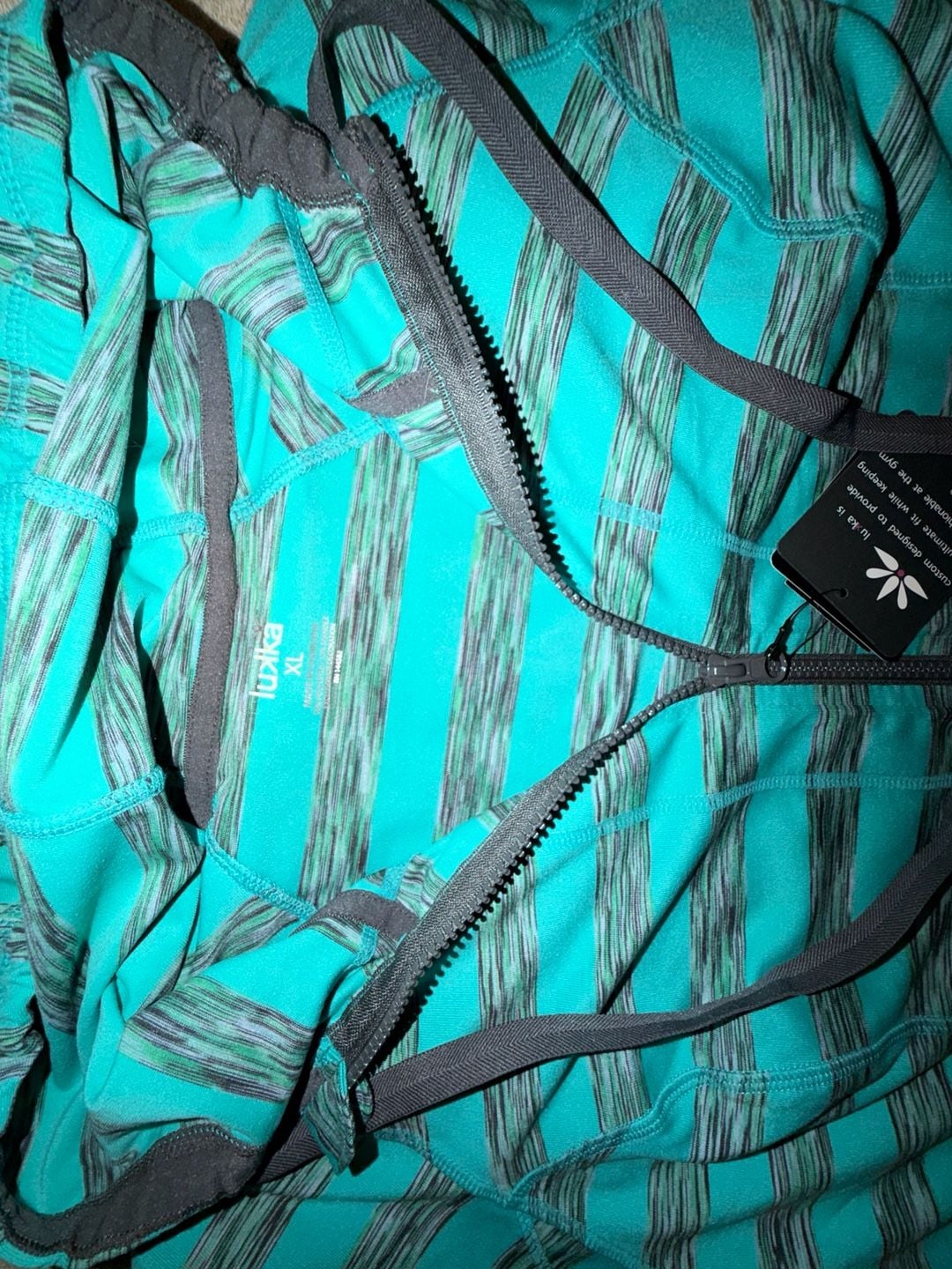 Lukka Active Hoodie Size XL Turquoise Striped Full Zip 4
