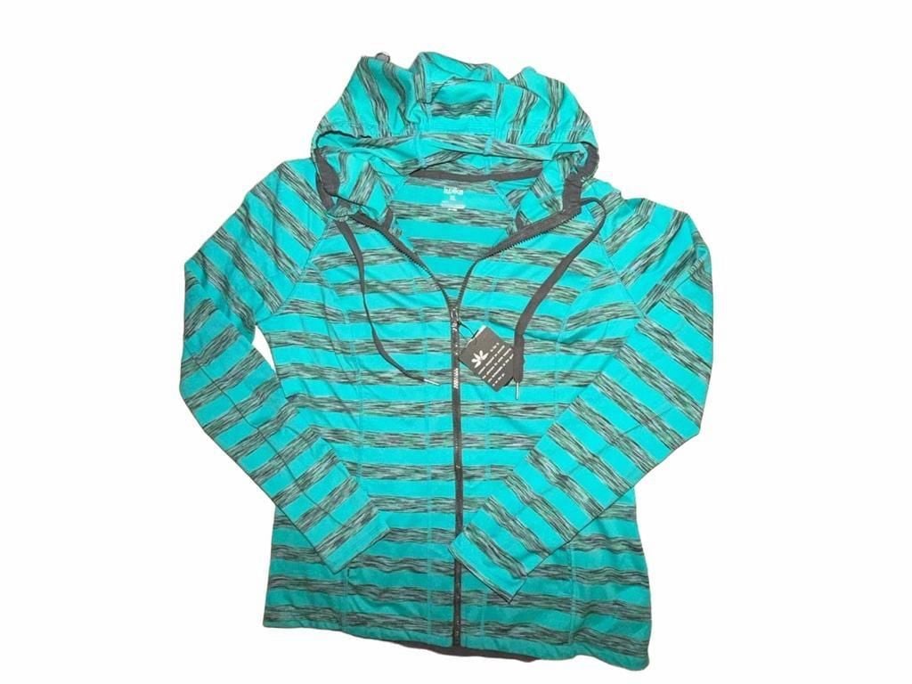 Lukka Active Hoodie Size XL Turquoise Striped Full Zip 2