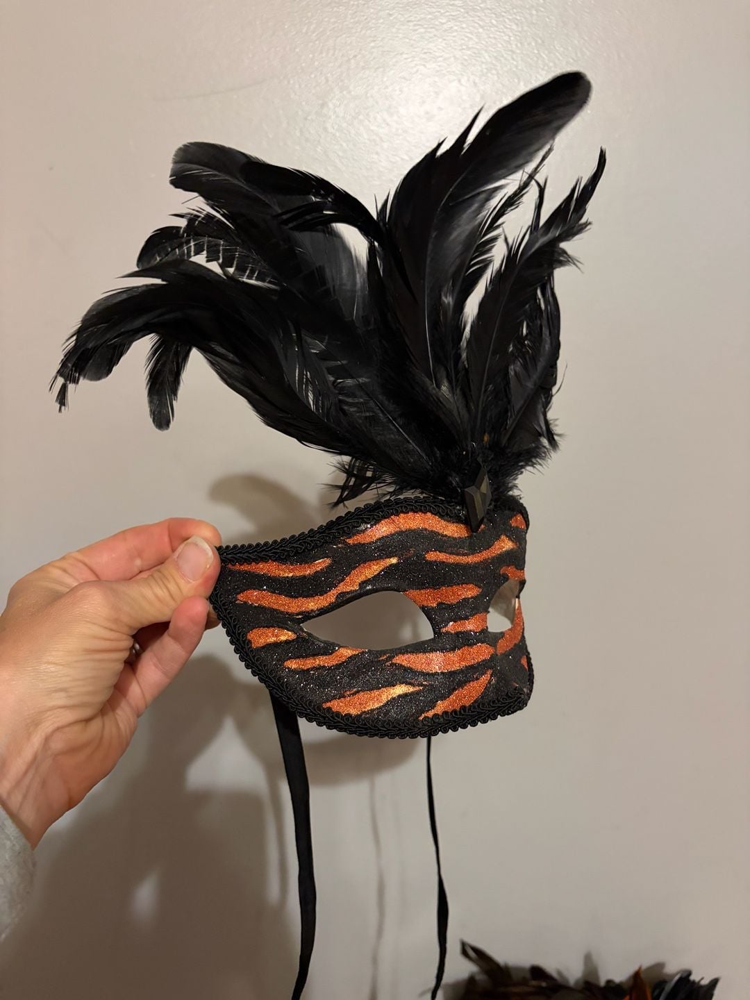 Masquerade Feather couples Mask Set Orange Black Tiger Print Costume 2