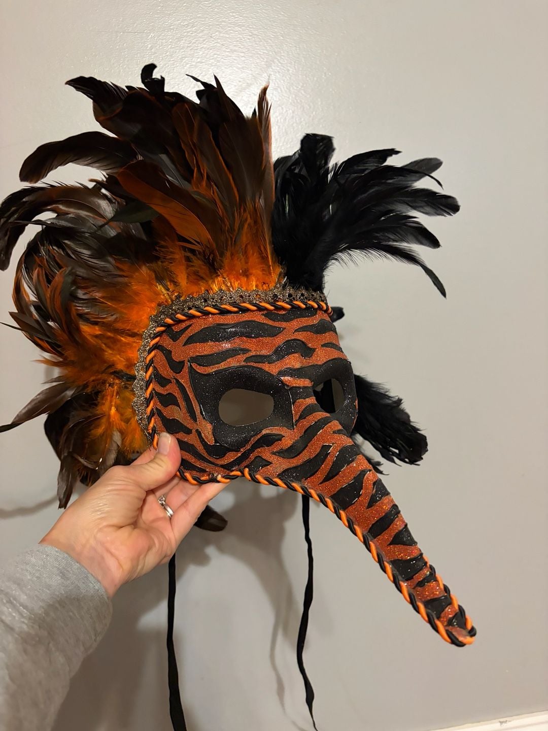 Masquerade Feather couples Mask Set Orange Black Tiger Print Costume 4