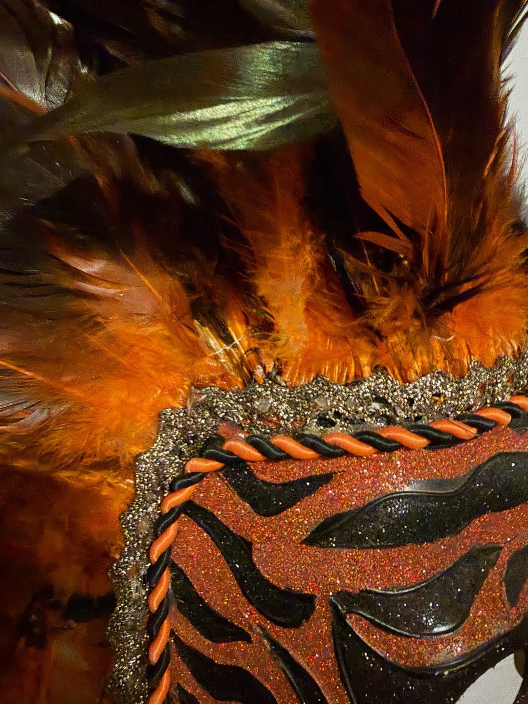 Masquerade Feather couples Mask Set Orange Black Tiger Print Costume 5