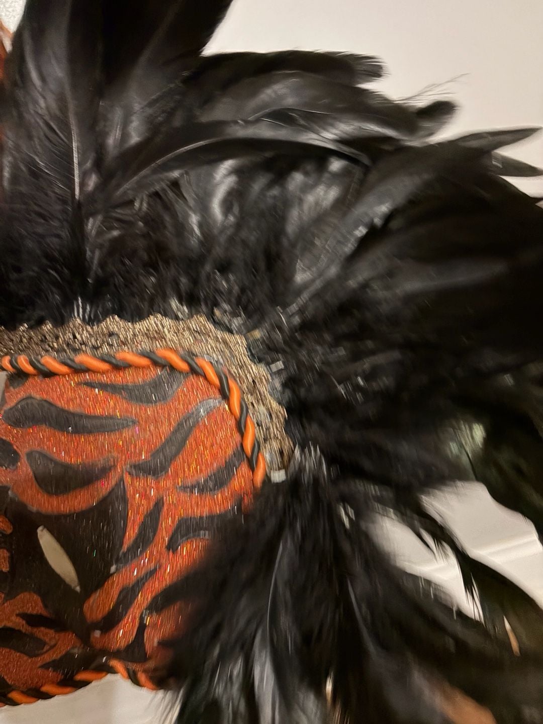 Masquerade Feather couples Mask Set Orange Black Tiger Print Costume 6