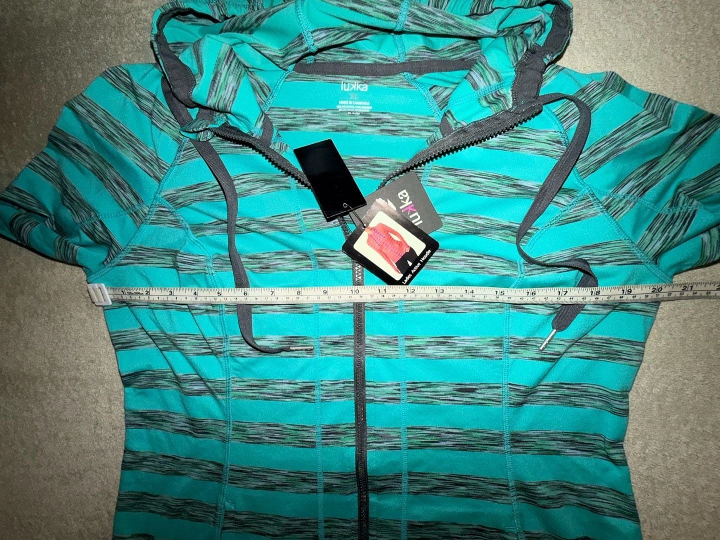 Lukka Active Hoodie Size XL Turquoise Striped Full Zip 7