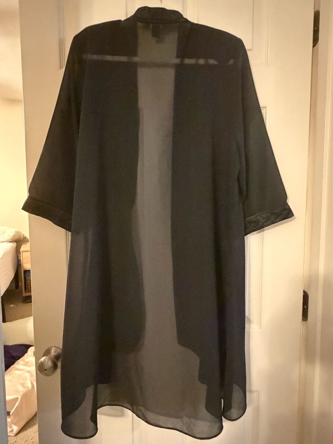 Le Bos Shrug Jacket Size 16W Black Chiffon Open Front Ruched 7