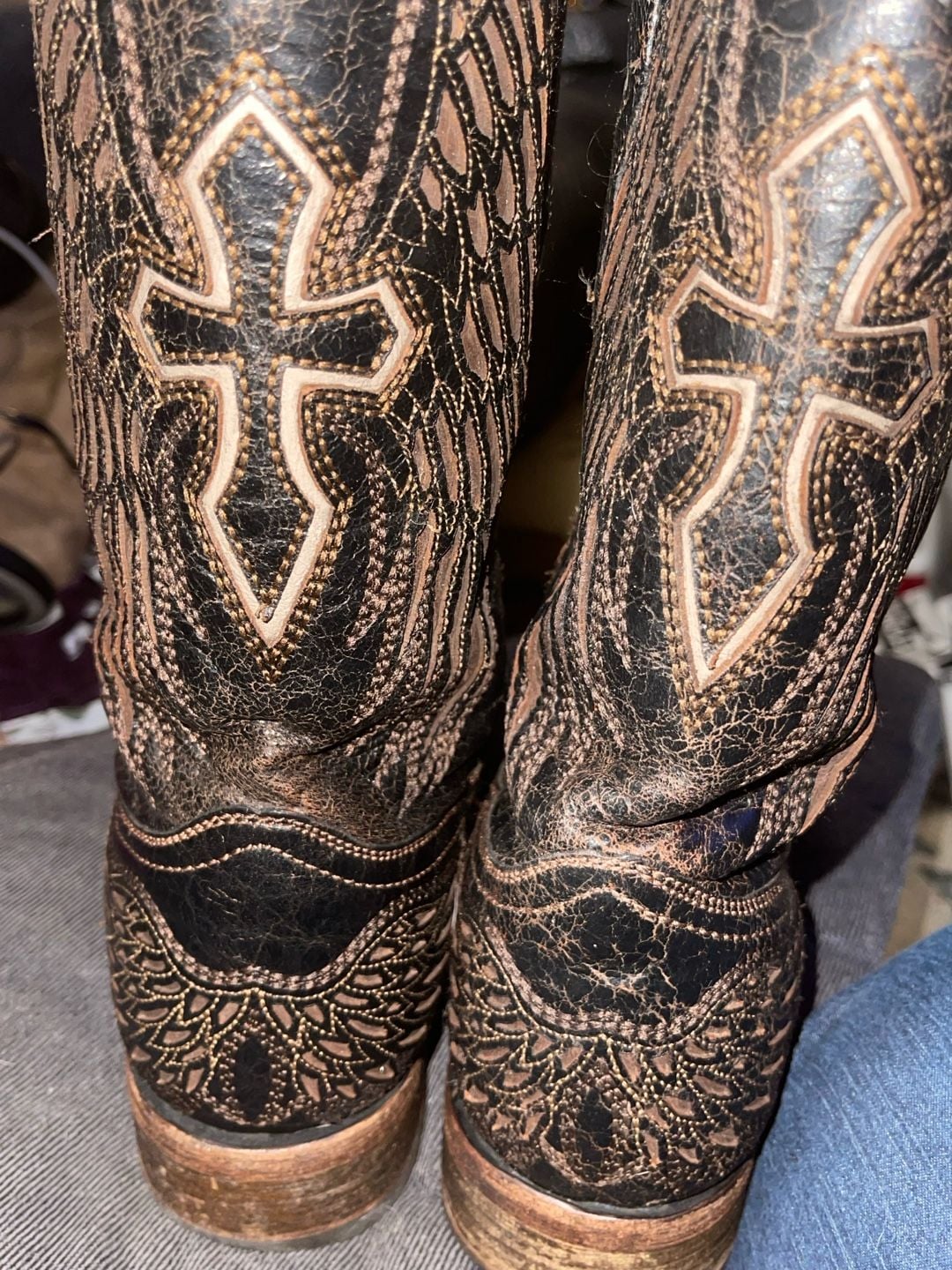 Corral Ladies Black/Gold/Silver Wing and Cross Boot - , 3